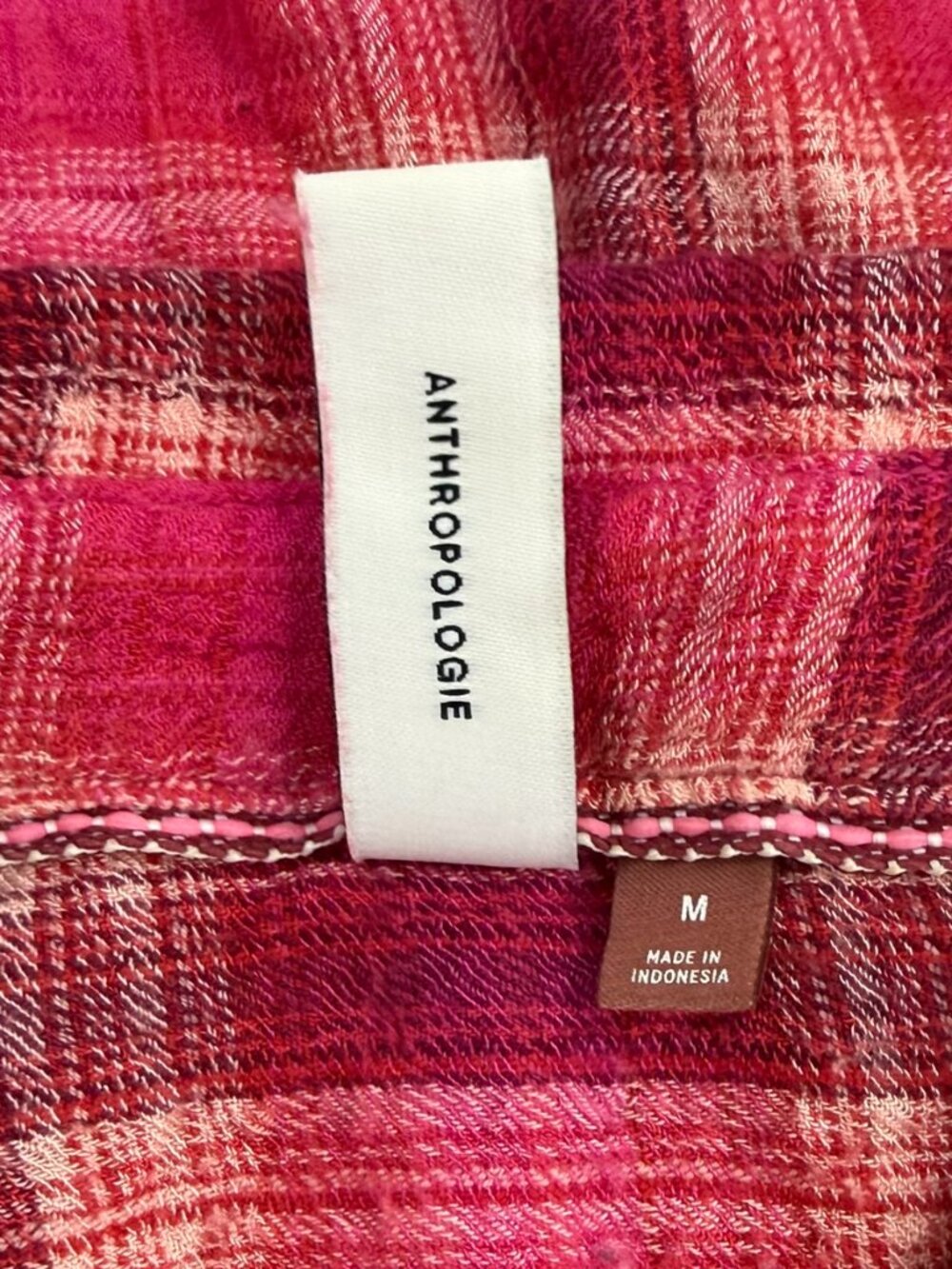 Anthropologie Pilcro Seamed Plaid Oversized Button Down Tunic Pink Size S - Picture 6 of 9